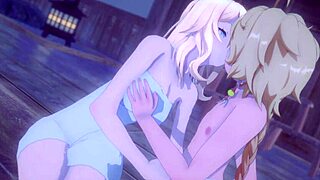 kissing jean with hair down in genshin impact