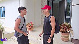 Horny trio bangs hard on the beach with step cousin outdoors