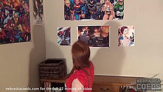 Shy ginger BBW PAWG chick tries masturbation on camera for the first time during casting interview on sofa