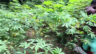 softkind takes the beautiful stepmom from behind in the bush, her wet swollen pussy moaning with big black cock.