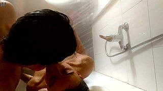 recorded from the ceiling, watch them in the shower fucking doggystyle