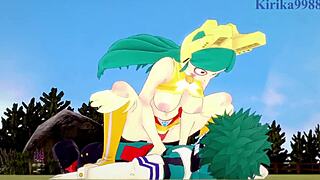 Shino Sosaki and Izuku Midoriya in My Hero Academia scene