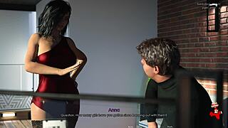 Anna's exciting affection in sexy red dress and black stockings