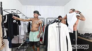 fucking inside the closet with a group of guys, big cocks bareback threesome 😏