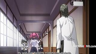 pervy teacher blackmails campus lesbians in hentai