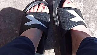 Feet bask in the sun before a relaxing pedicure.