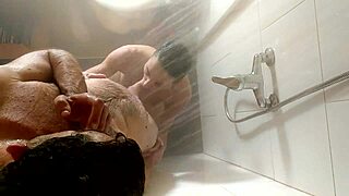 recorded from the ceiling, watch them in the shower fucking doggystyle