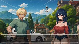 Horny girlfriend rips shirt in hentai game