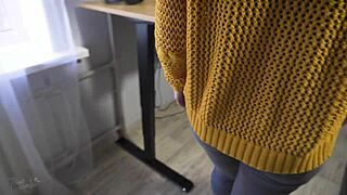 hot secretary teases ass in tight jeans with panty line