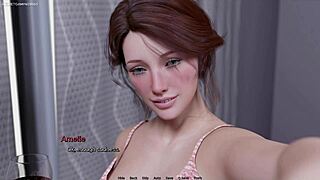 Lonely stepmom gropes her big tits and rides monster cock in 3d hentai game after husband neglects her due to heart problems