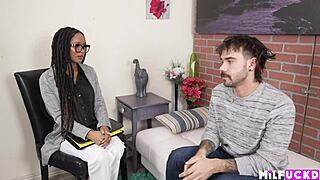 psychologist in glasses handles huge black cock during office cowgirl session