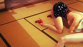 Japanese girls licking and blowing in hentai