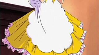 that anime teen is bent over, getting her pussy toyed until she's soaking wet, she moans in the cartoon.