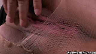 nylon gets her libido level skyrocketing in mature solo scene with stockings and leggings