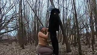 Topless Thick Girl Sucks Cock in the Park!