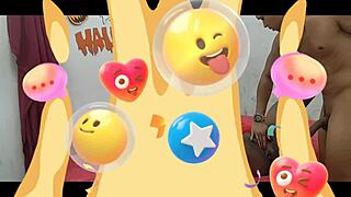 halloween couple in anime style smears nutella on dick