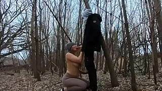 Topless Thick Girl Sucks Cock in the Park!