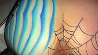 Olivia Gardens slowly rides the big black cock, her bare feet dangling in the air.