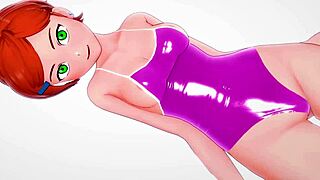 Gwen from Ben 10 wears her bikini on the bed, eager to learn new adult things.