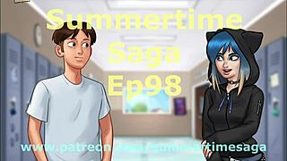 In summertime saga 98, the blonde college girl shows off her big ass in erotic hentai game