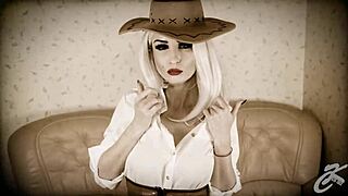 i love watching overwatch ashe in hardcore cosplay with huge dildo fuck machine and creampie