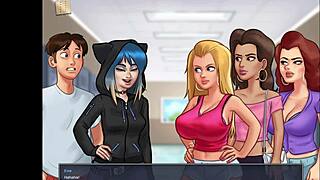 In summertime saga 98, the blonde college girl shows off her big ass in erotic hentai game