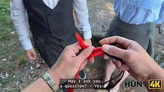 Little redhead whore flaunts sex skills outdoors, teasing boyfriend with natural tits