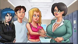 In summertime saga 98, the blonde college girl shows off her big ass in erotic hentai game