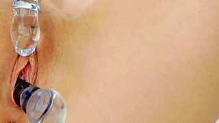 Teen 18+ babe toys her wet cleft with wild dildo action.