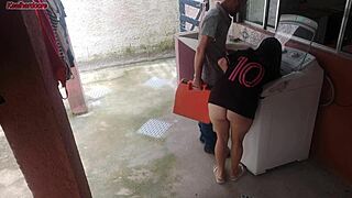 The housewife seduces the technician with her big ass while her husband is away. He dives into her pussy and fucks her hard with his monster cock.