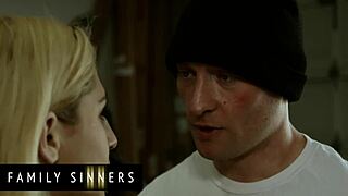 Blonde babe rides stepbrother's big cock in gym