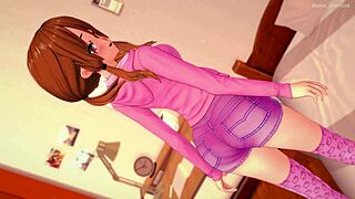 hermanastra vestida de rosa quiere follar en su cama hentai sin censura