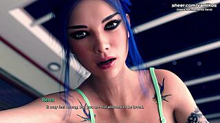 Blue haired teen rides cock in acting lessons