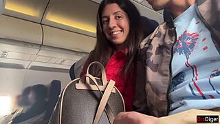 risky public jerking off on a plane full of people - public dick flashing with skinny teen 18+ brunette small tits