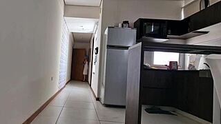 Latina teen gives blowjob to pizza delivery guy before doggystyle fucking