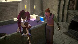 Busty elf dominates man in fight, rewarded with deepthroat blowjob and cowgirl riding