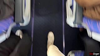 risky public jerking off on a plane full of people - public dick flashing with skinny teen 18+ brunette small tits
