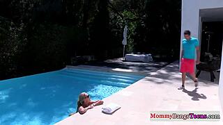 Busty blonde milf has a threesome fucking with teen 18+s