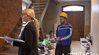 Sexy blonde babe says, Take this facial from a worker like a champ!