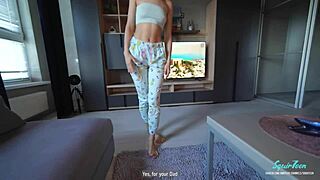 Hot stepmom catches stepson jerking and lets him finish on her 🍑