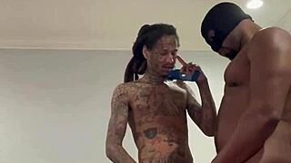 They ran a train on me, tattooed group handjob with big cocks.