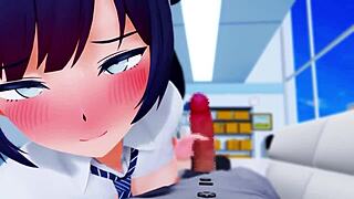 Kisaki strokes cock eagerly