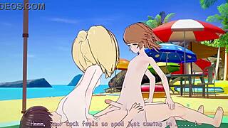 danganronpa - chihiro fujisaki and hiyoko saionji having fun on a beach