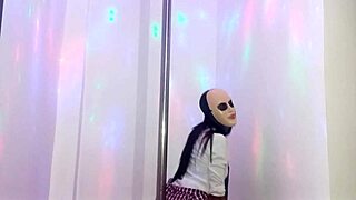 Skinny brunette student bribes teacher halloween homemade porn pole dancing