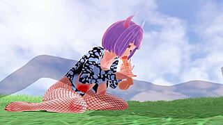 3d hentai babe with big tits and ass in fishnet gives blowjob