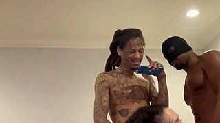 They ran a train on me, tattooed group handjob with big cocks.