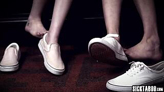 Teen lesbian chicks Haley Reed and Coco Lovelock suck guy's big hard dick