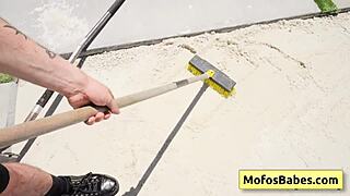 brunette angelina moon pays gardener logan xander with wet blowjob and pussy