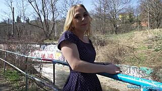 Horny Blonde Flashes Pussy In Tunnel