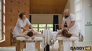 Daddy4k seduces son’s girlfriend with lustful massage and raw action.
